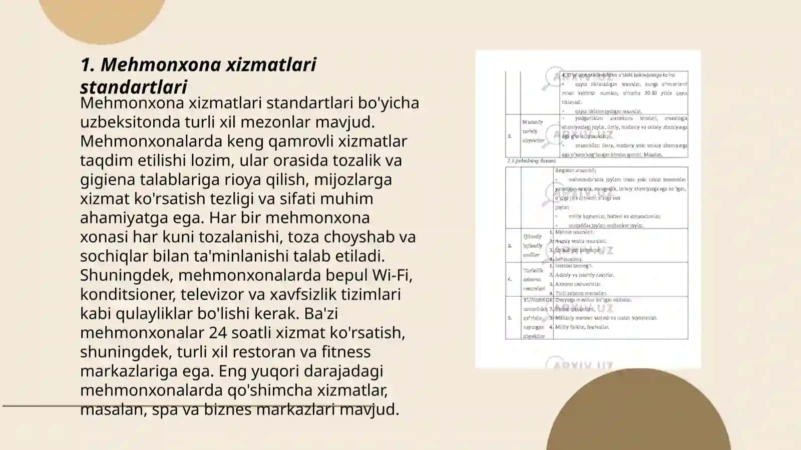 Mehmonxona xizmatlari standartlari 3