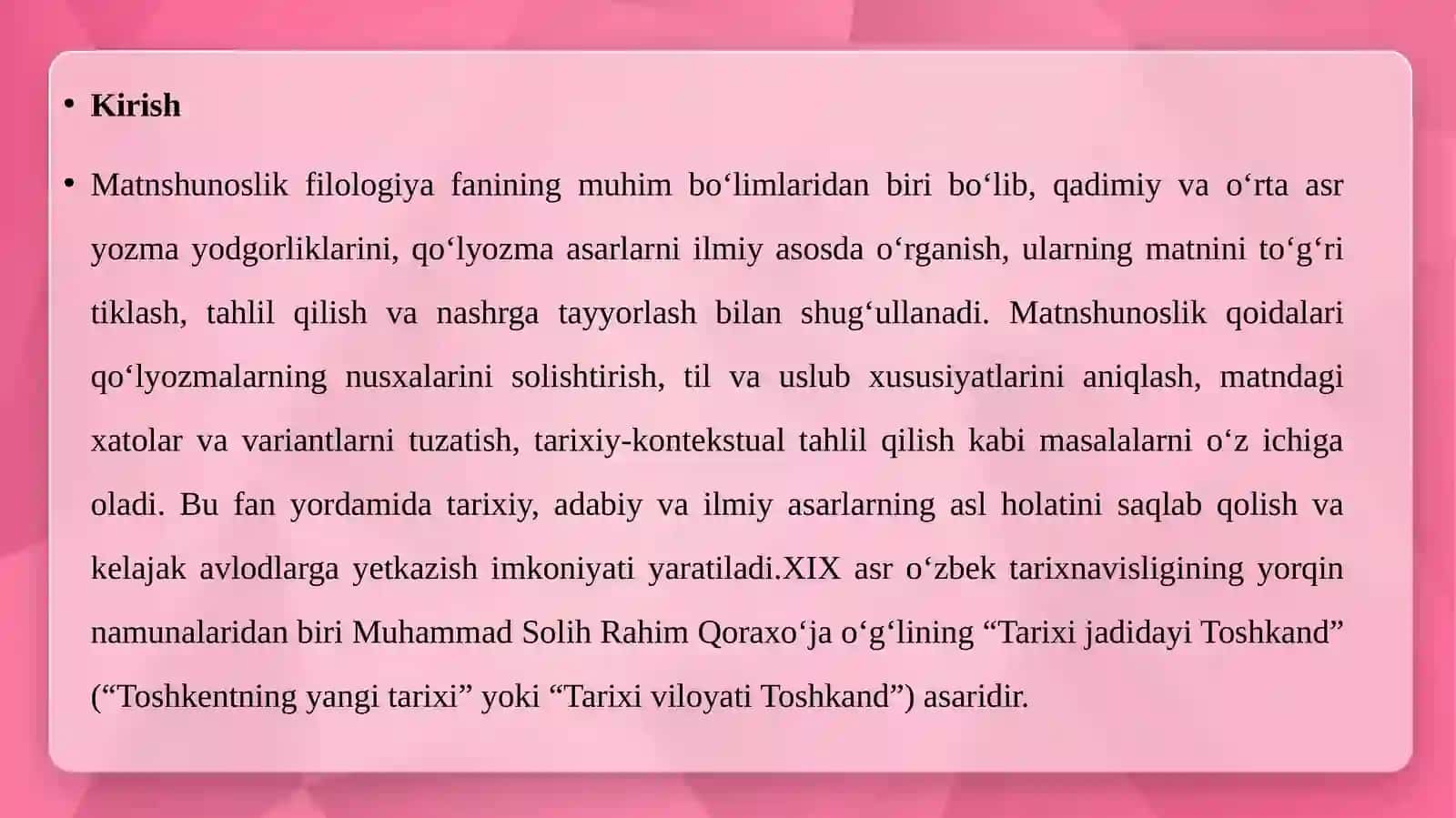 “Tarixi jadidayi Toshkand” asarini matnshunoslik qoidalari. 3