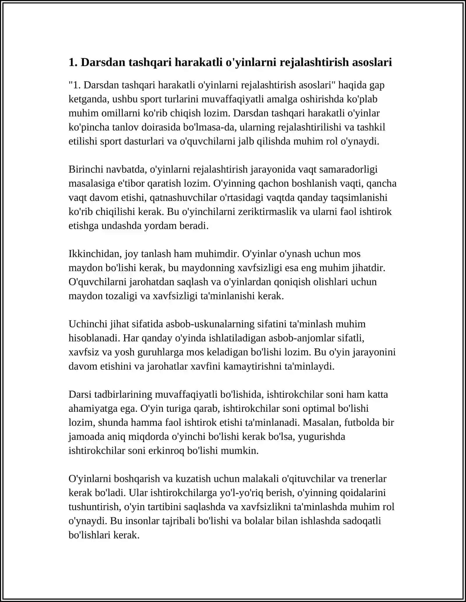 DARSDAN TASHQARI O'YNALADIGAN HARAKATLI O'YINLARNI O'TKAZISH 3