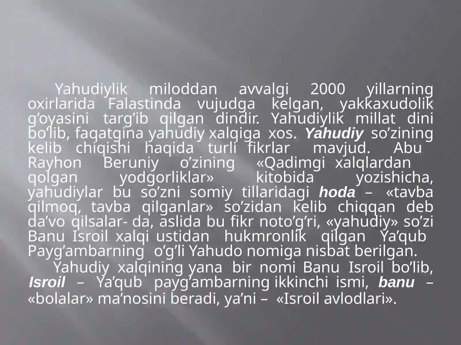 Yahudiylikning vujudga kelishi va uning ta'limoti 3