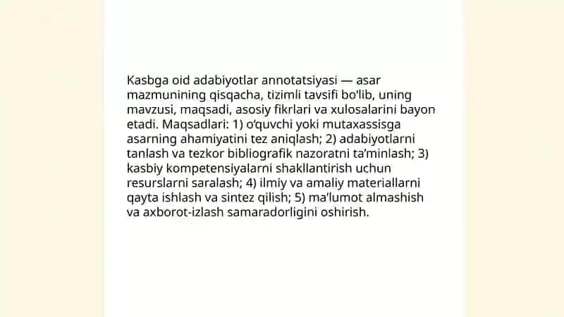 Kasbga oid adabiyotlar annotatsiyasi 3