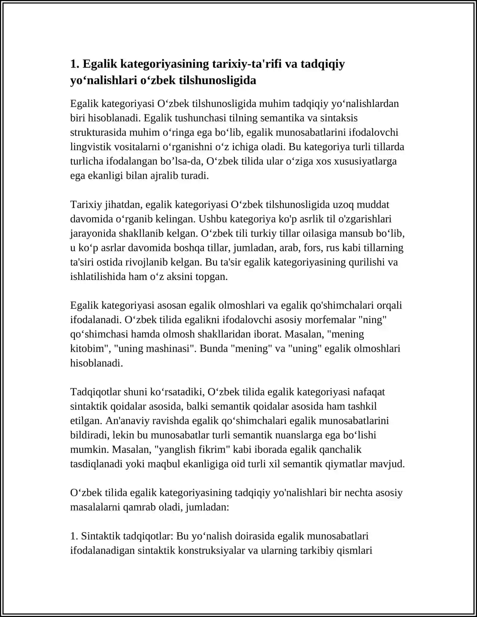 Oʻzbek tilshunosligida Egalik Kategoriyasining Oʻrganilishi 3