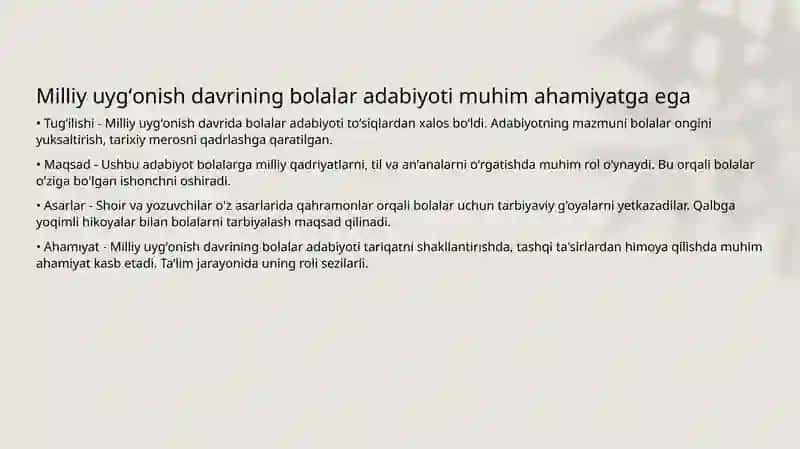 Milliy uygʻonish davri oʻzbek bolalar adabiyoti 3