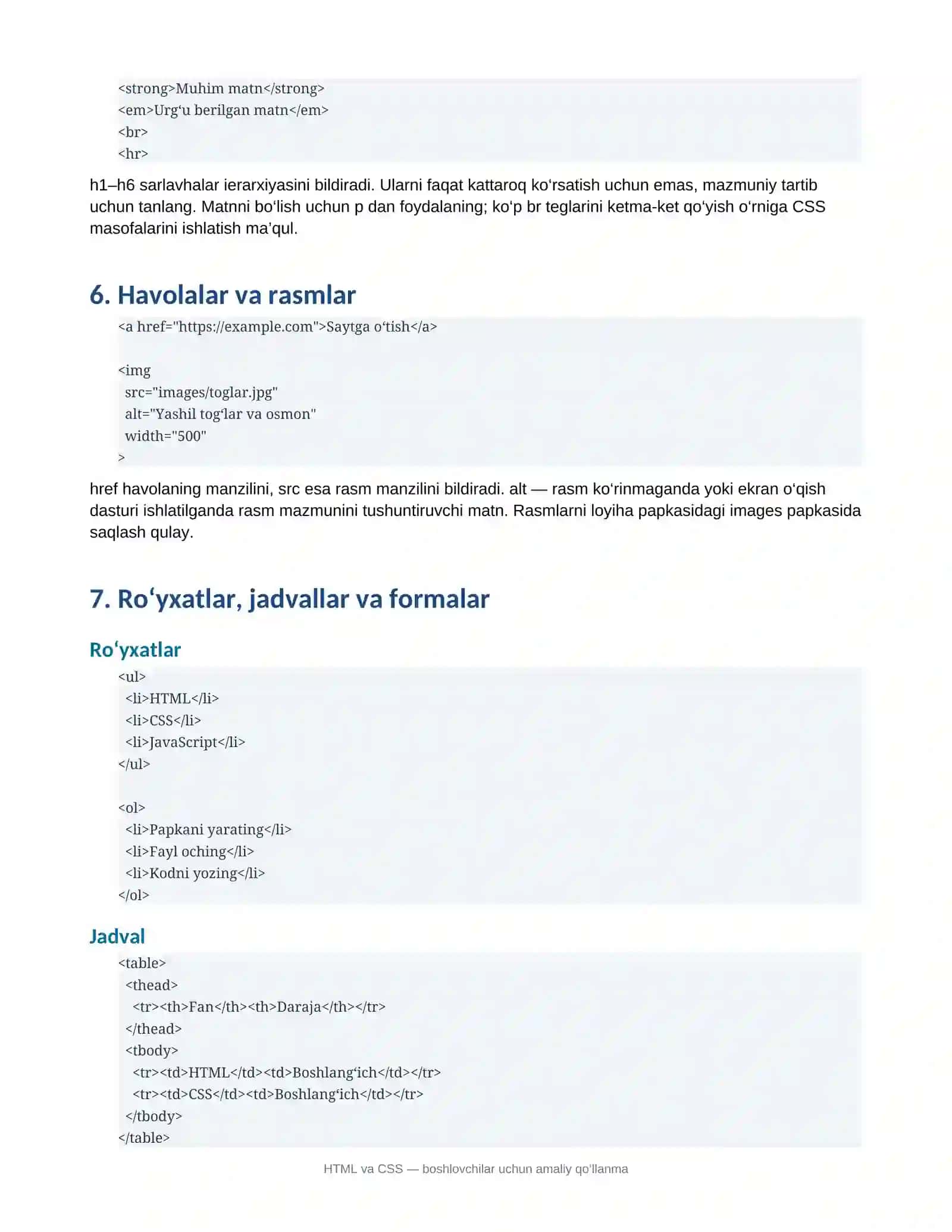 HTML va CSS boshlovchilar uchun qollanma kodaar 3