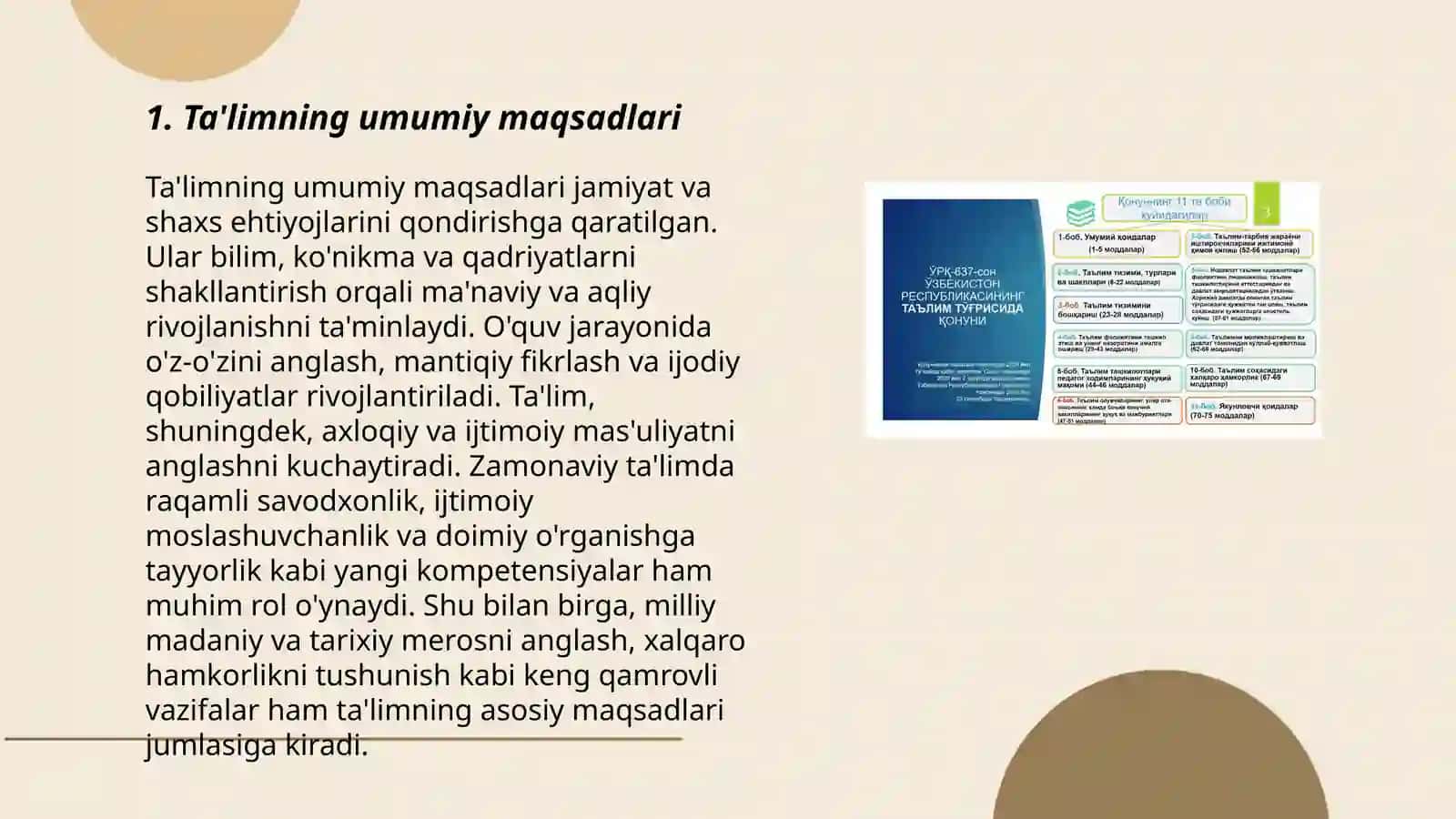 Oʻzbekiston respublikasi taʼlim toʻgʻrisidagi qonuni 3