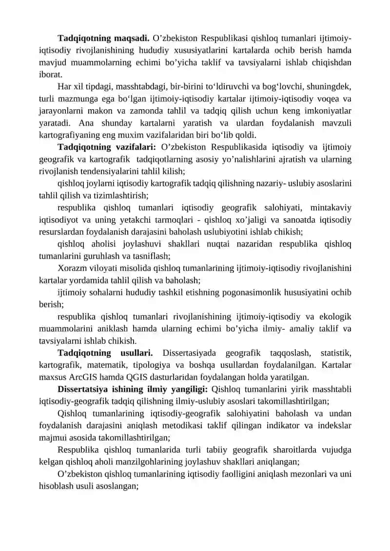 QISHLOQ, MA'MURIY TUMANLARNING YIRIK MASSHTABLI IJTIMOIY-IQTISODIY KARTALARINI TUZISH 3