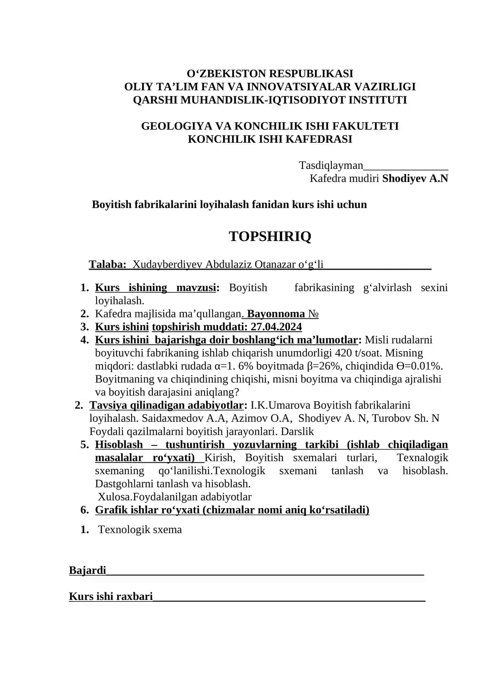 Boyitish fabrikalarini loyihalash kurs ishi 3