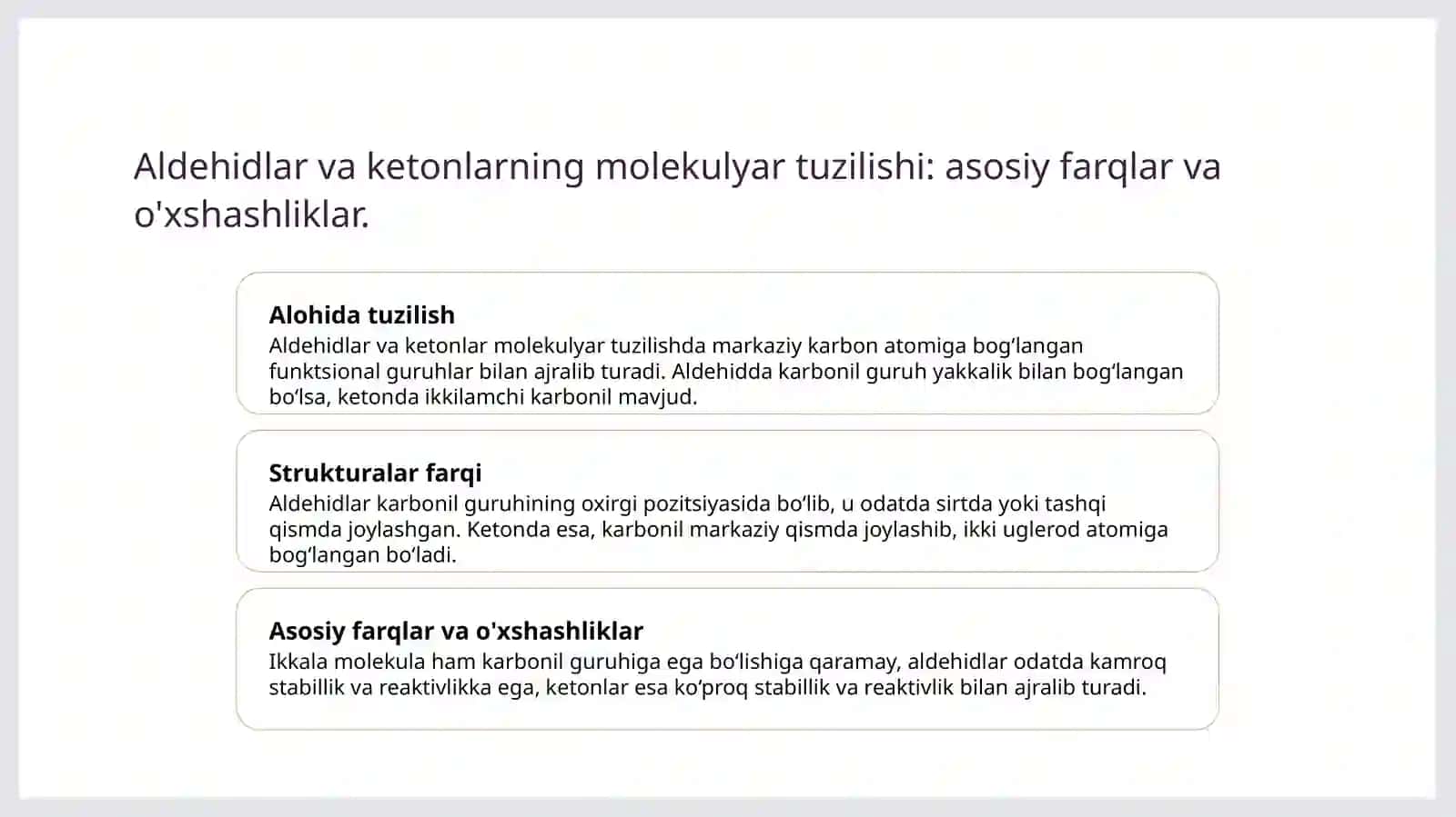 Alkanallar va alkanonlarni o‘rganish 3
