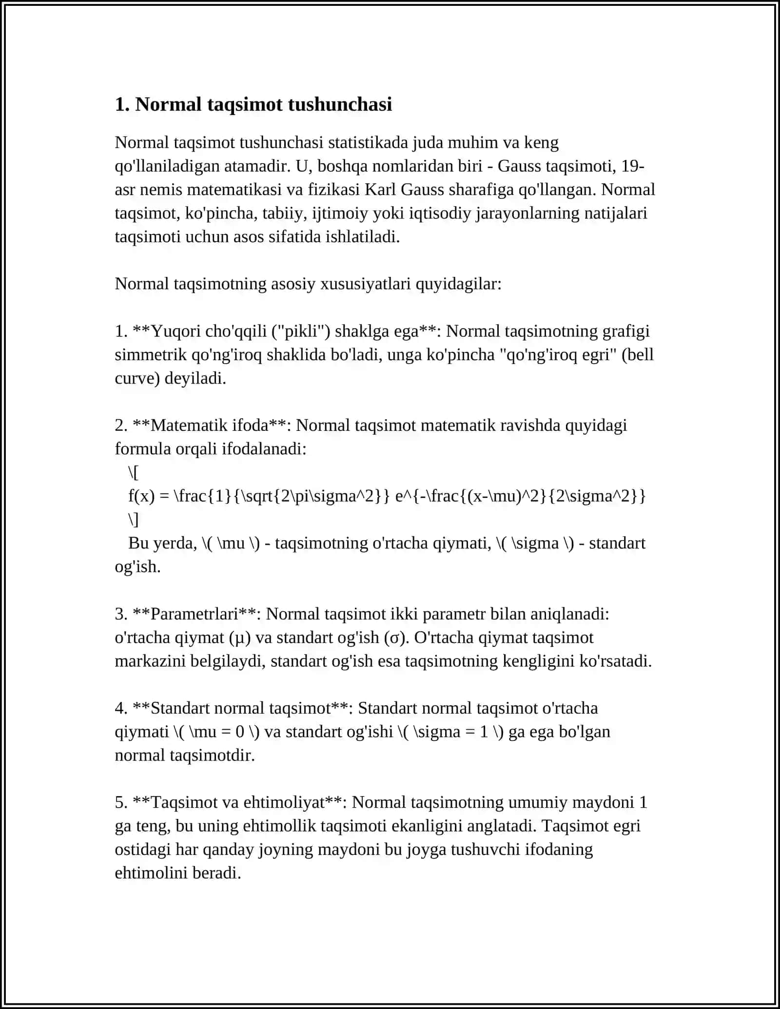 EKONOMETRIKADA NORMAL TAQSIMOT VA UNING XUSUSIYATLARI 3