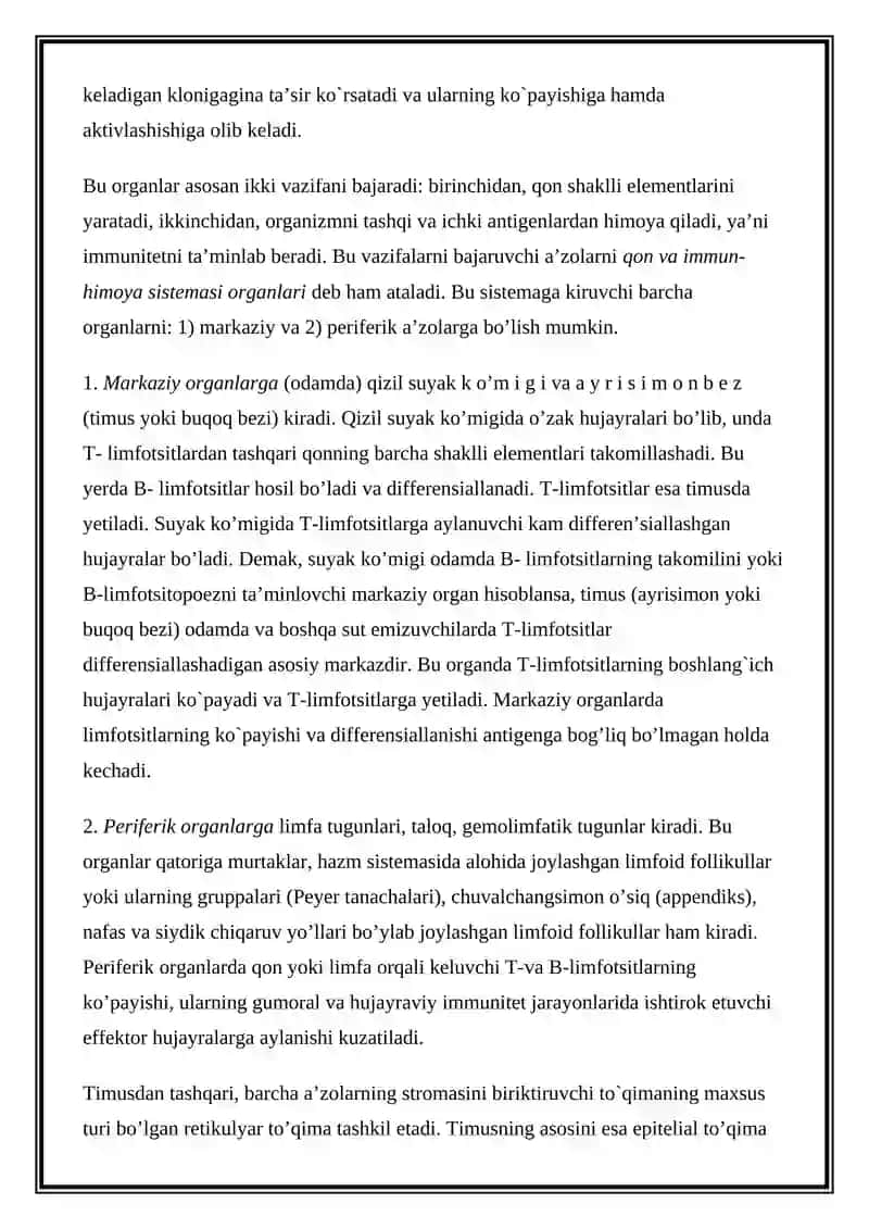 IMMUN TIZIM XUSUSIYATLARI VA TUZULISHI 3