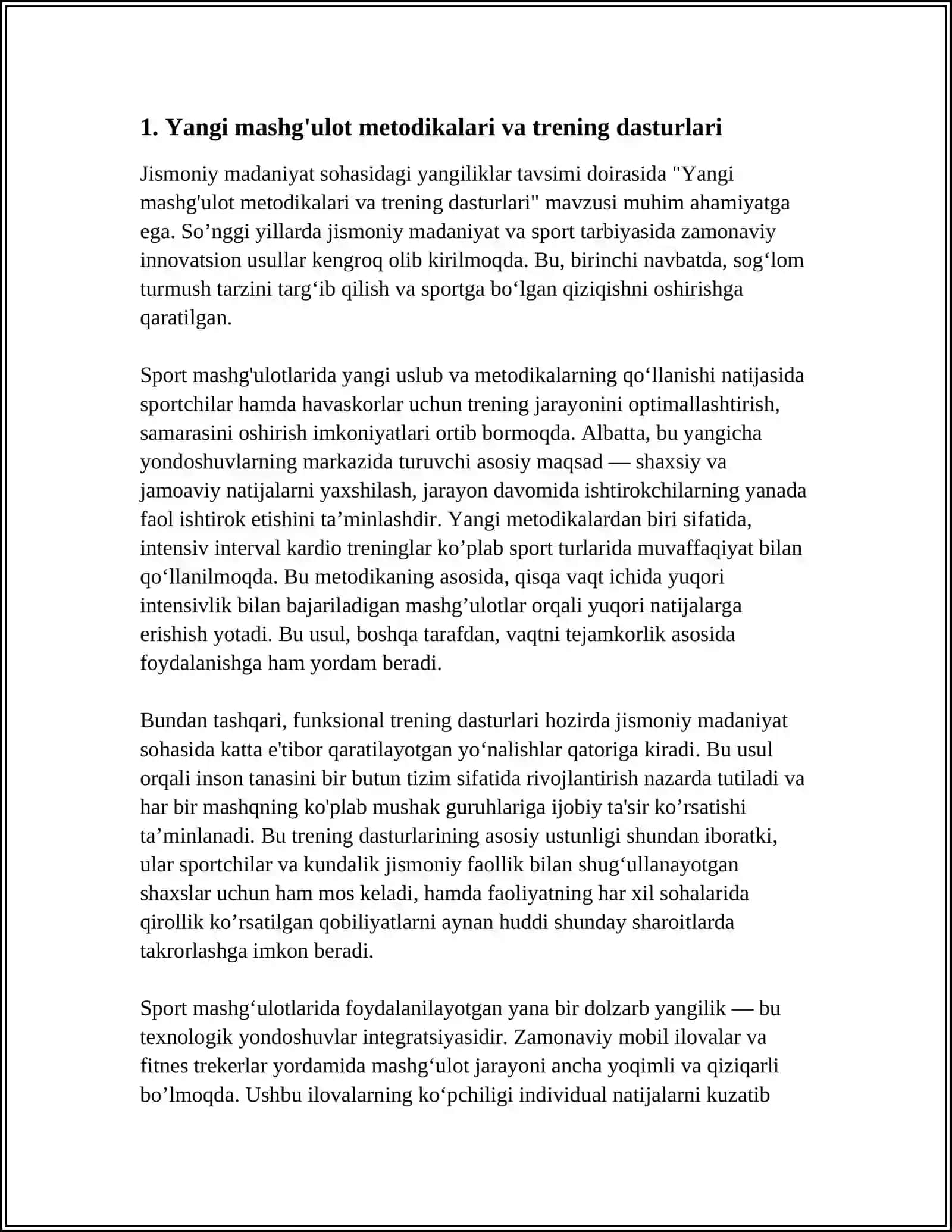 Jismoniy madaniyat sohasidagi yangiliklar tavsimi 3