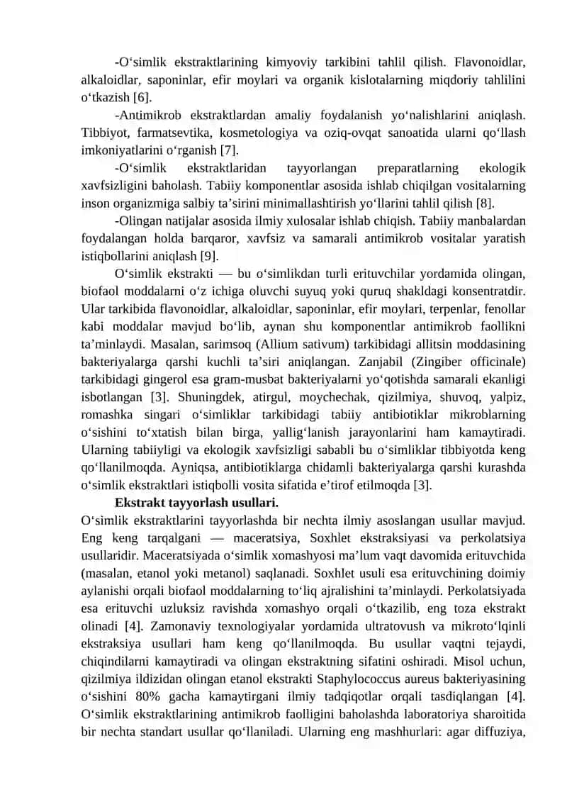 ANTIMIKROB XUSUSIYATGA EGA O‘SIMLIK EKSTRAKTLARINI TAYYORLASH VA ULARNI SINASH 3