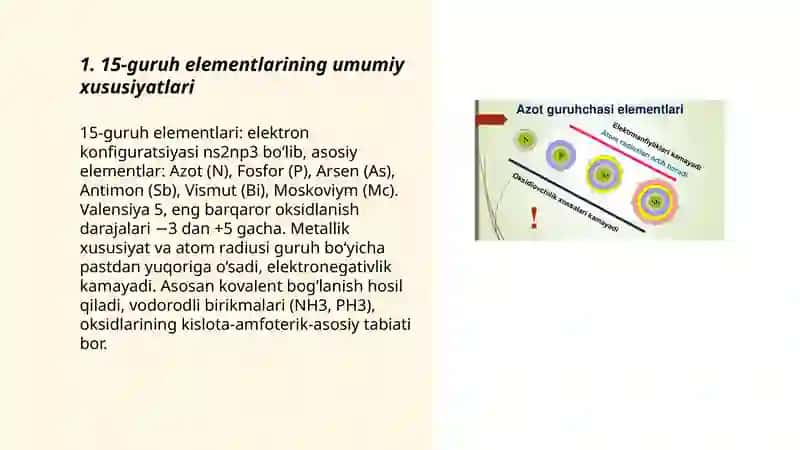 15-guruh elementlari. Azot, uning birikmalari va xossalari 3