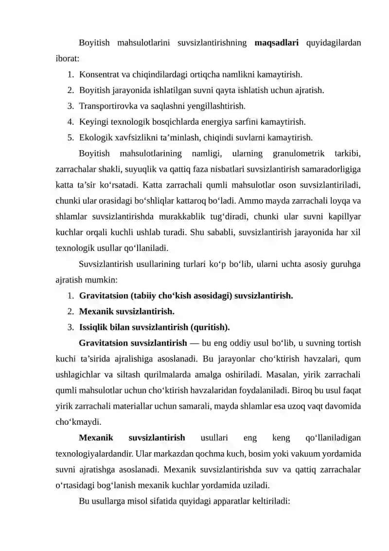 Boyitish mahsulotlarini suvsizlantirish 3