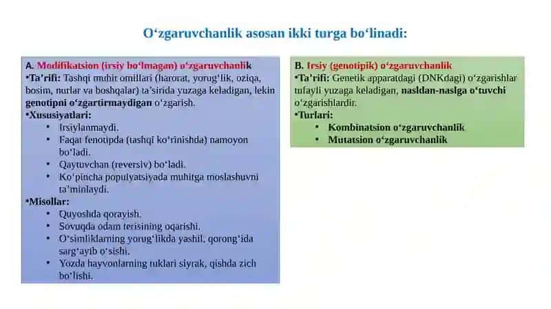 O‘zgaruvchanlik va uning xillari 3