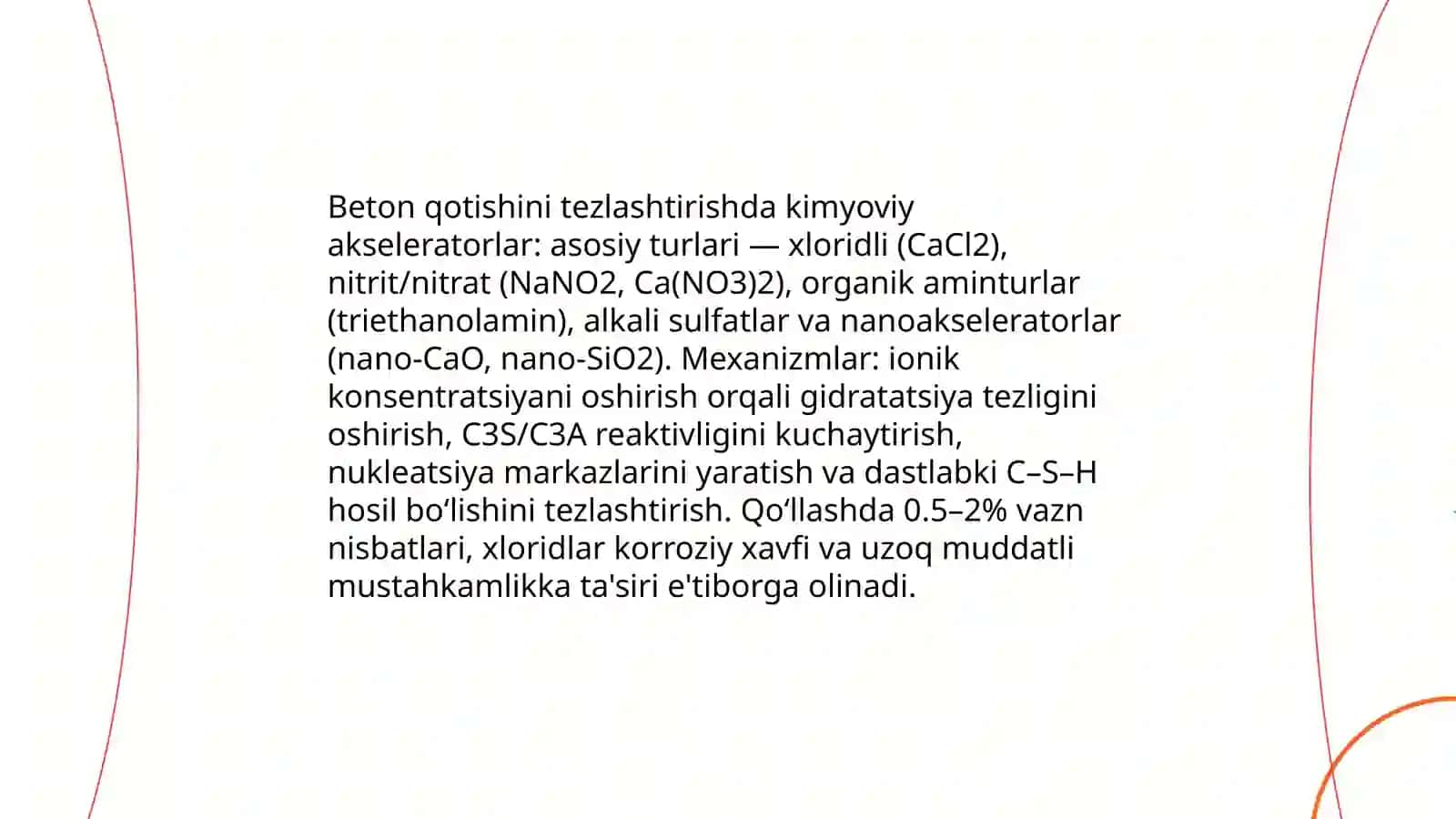 Beton qotishini tezlashtirishda kimyoviy usullarni qo’llash 3