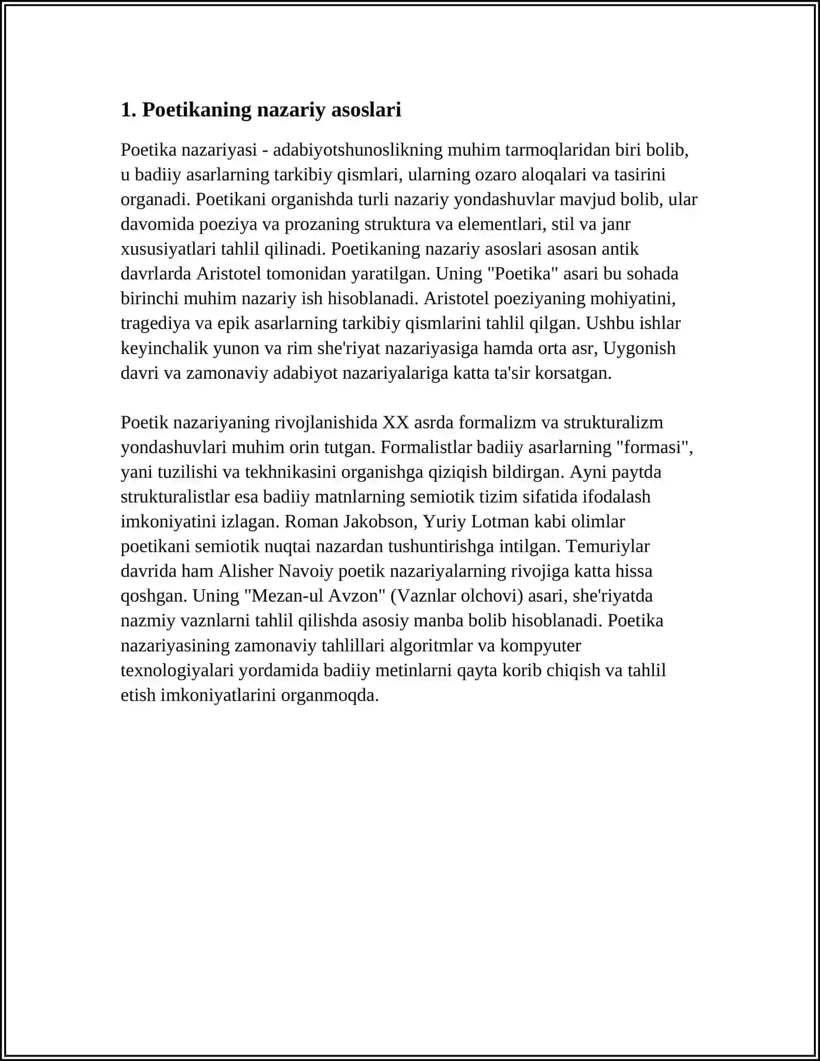 "POETIKA" ASARI YUZASIDAN LOYIHA ISHI 3