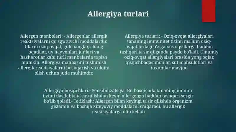 Allergiya Turlari Tiplari Va Bosqichlari 3