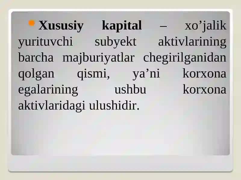 Xususiy kapital shakllanishi va ta'sischilar bilan hisoblashishlar audit 3