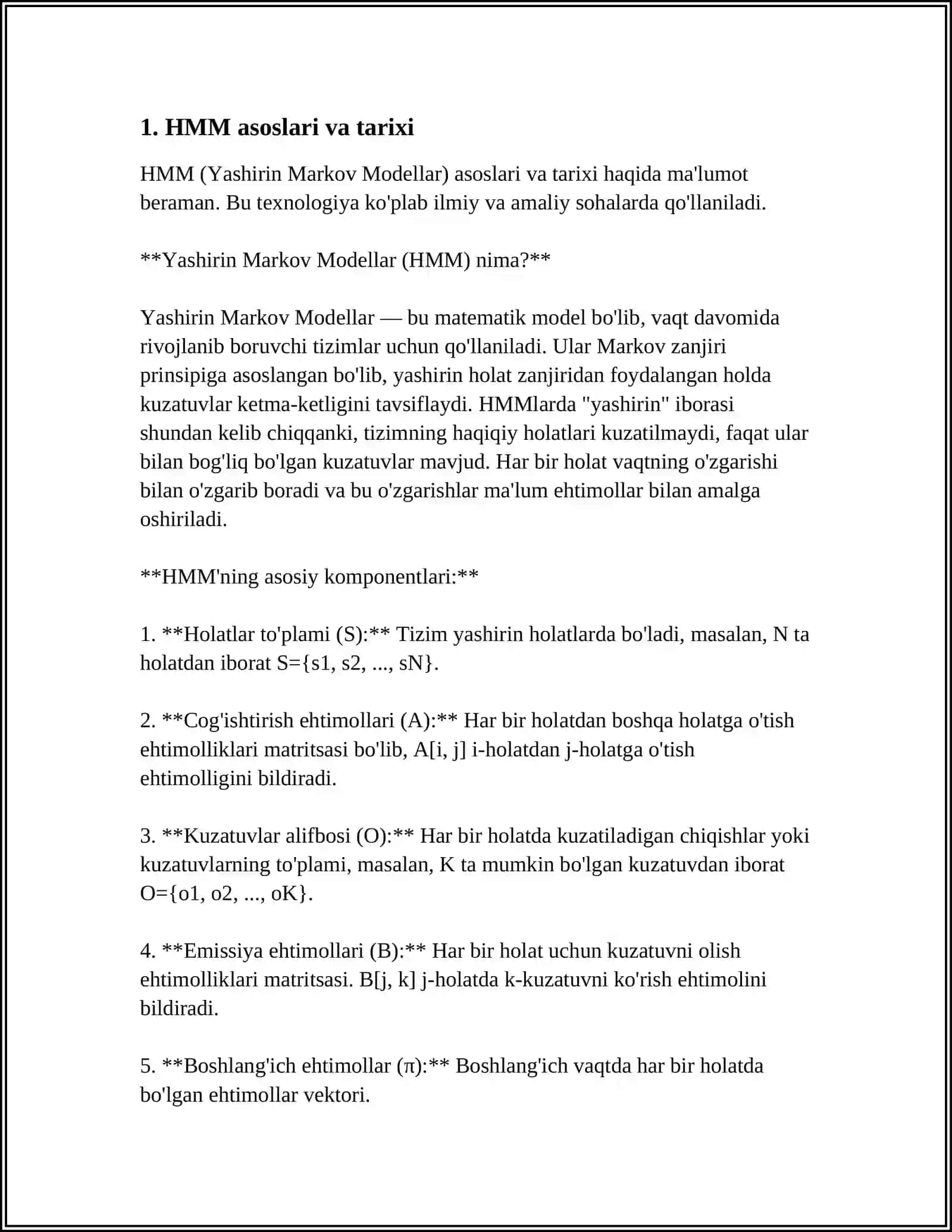 HMM (GIDDIN MARKOV MODELI): NUTQNI TANISHDA HMM MODELLARINI QO'LLASH 3