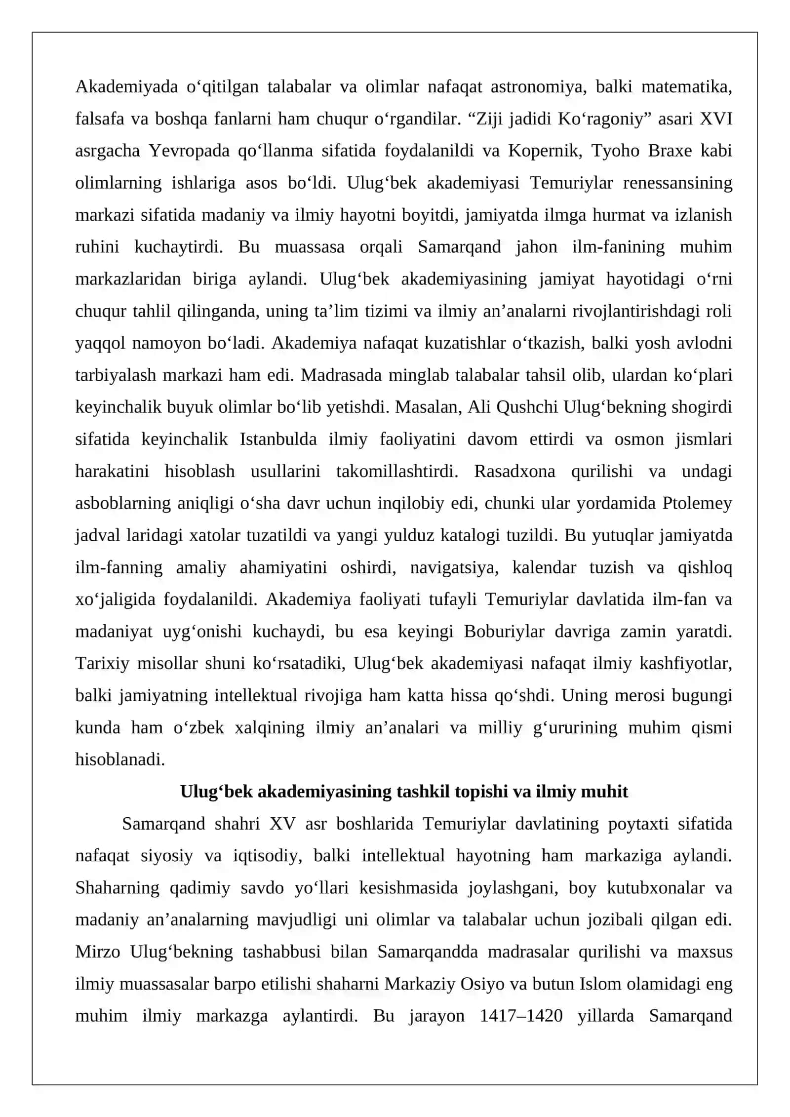 Jamiyat hayotida “Ulug‘bek akademiyasi”ning tutgan o‘rni 3