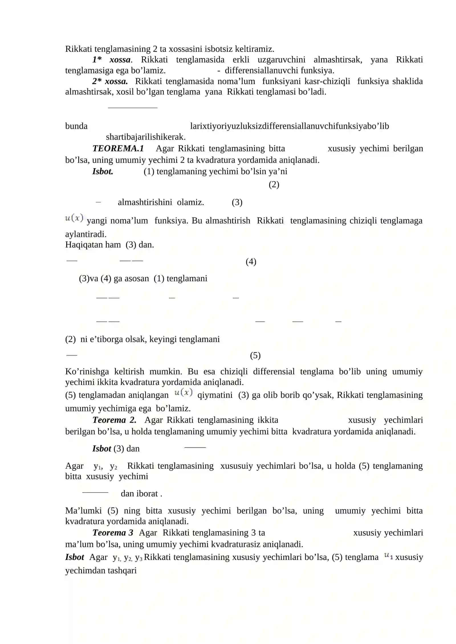 Bernulli va Rikkati tenglamalari 3