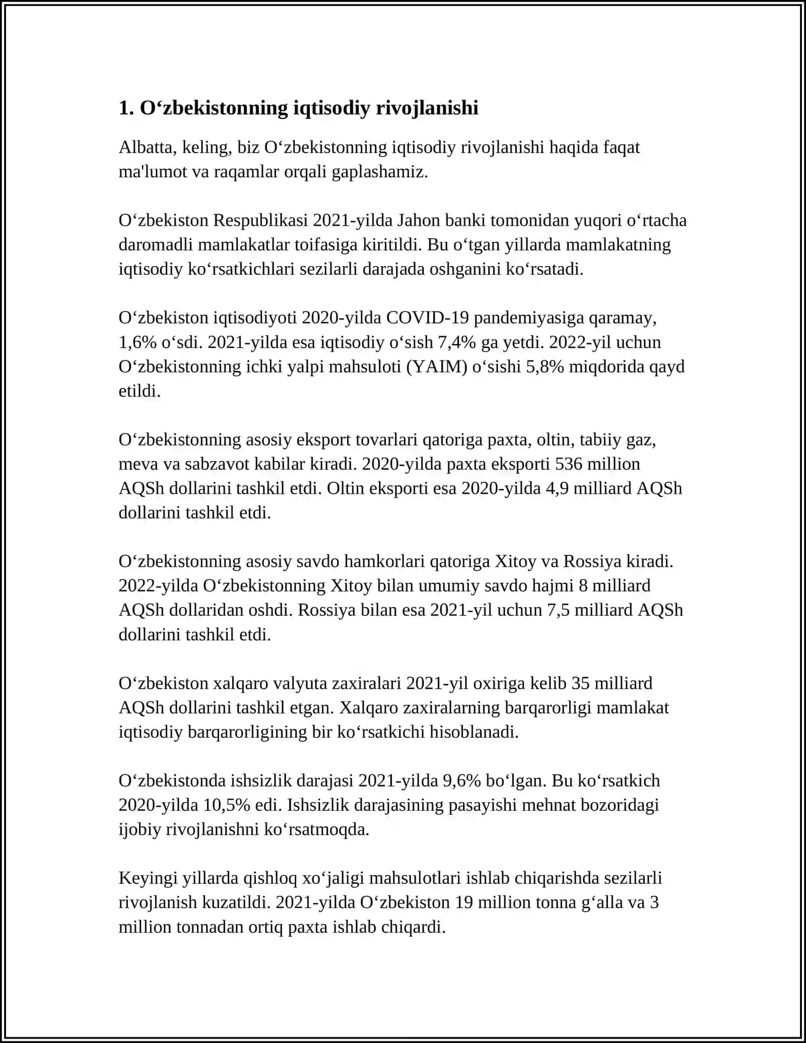 OZBEKISTON JAHONGA YUZ TUTMOQTA 3