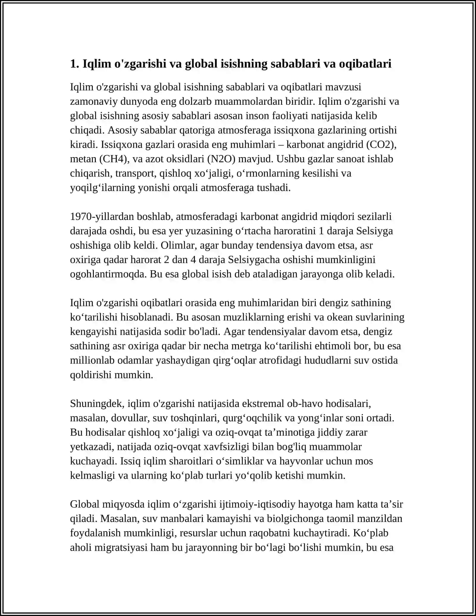 ENVIRONMENTALIZM, GLOBALLASHUV VA GLOBAL MUAMMOLAR 3