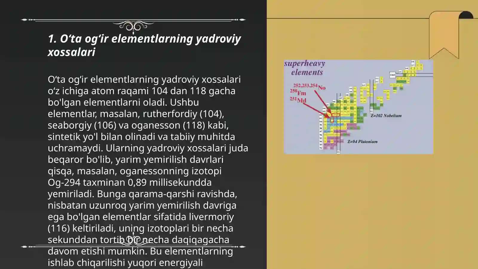 Oʻta ogʻir elementlarning yadroviy xossalari 3
