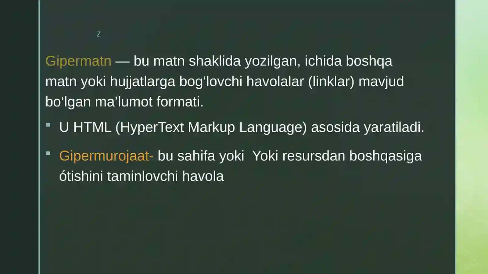 Gipertekst, Gipermurojaat va Gipermedia tushunchalarini tavsiflash 3
