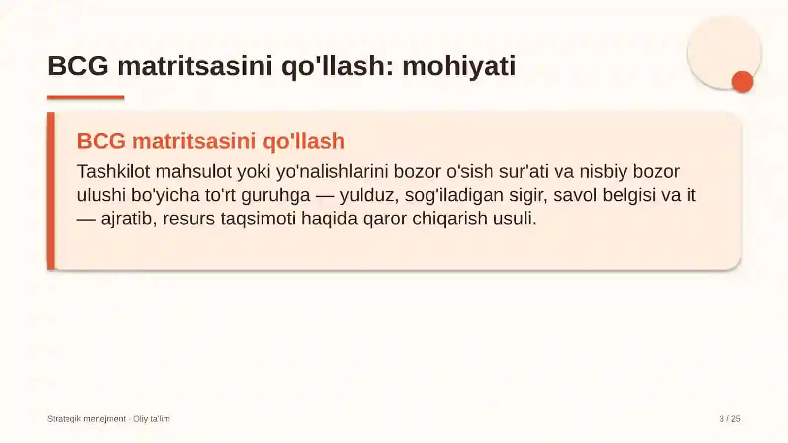 Baliqchilik xo'jaliklarida BCG matritsasini qo'llash 3