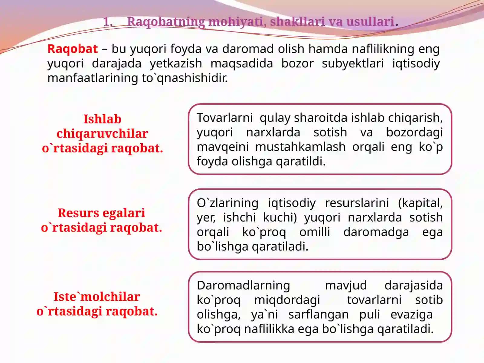 Raqobatning mohiyati, shakllari va usullari 3