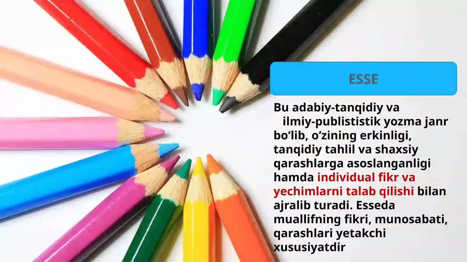 ESSE HAQIDA UMUMIY MA’LUMOT 3