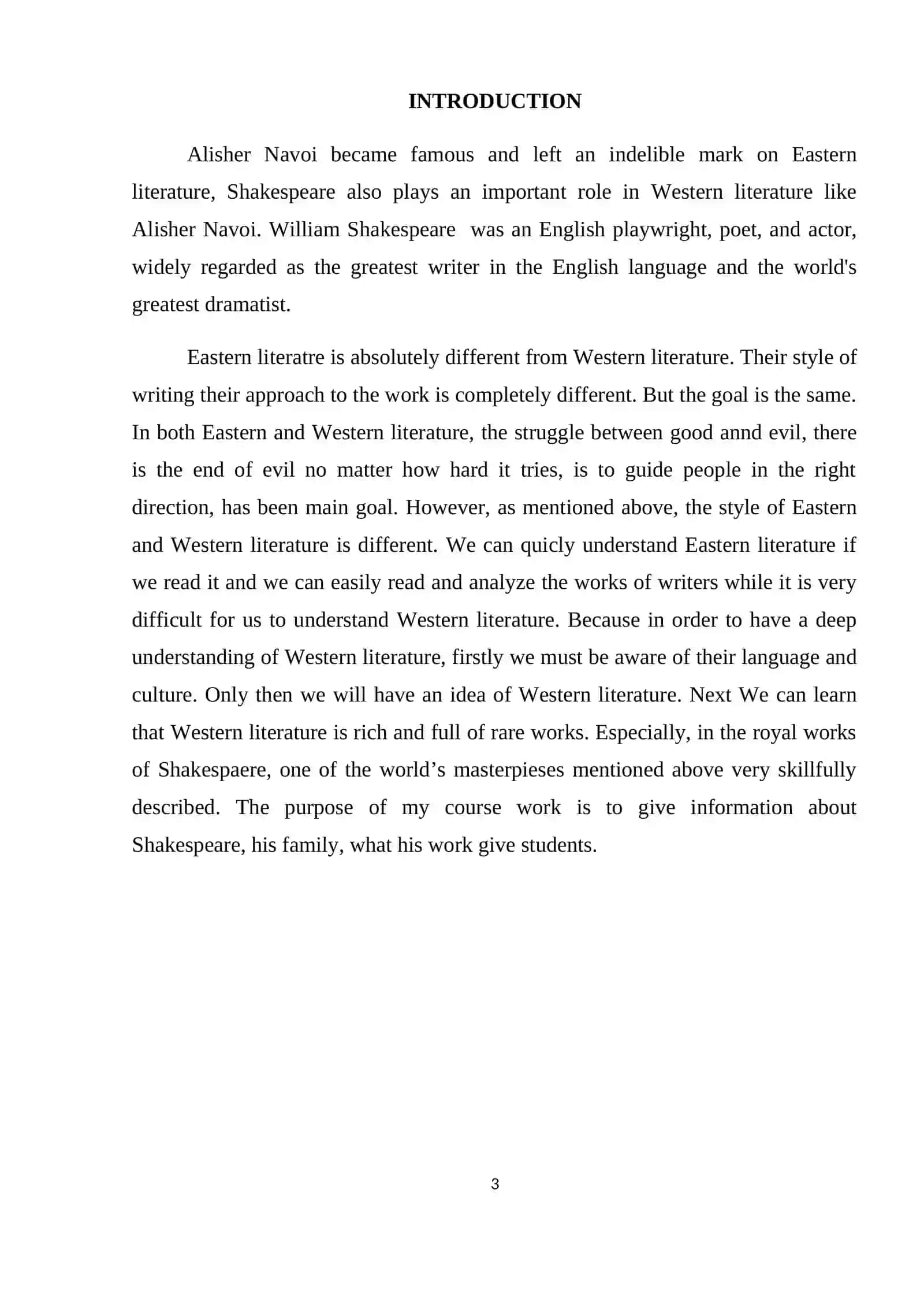 Course Work: William Shakespeare as an Outstanding Poet of English Literature 3
