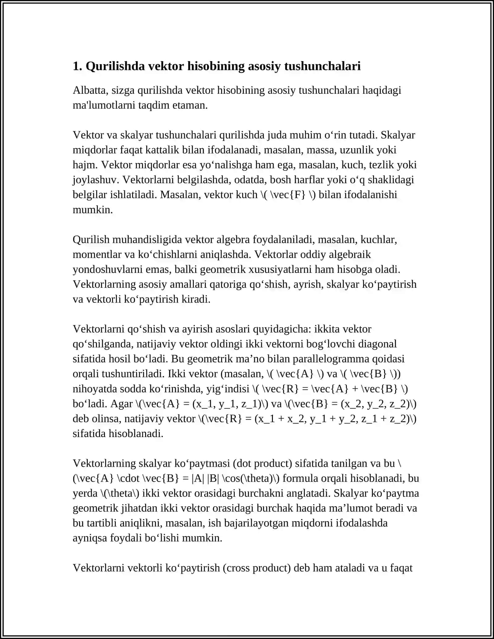 QURILISHDA VEKTOR HISOB TATBİQLARI 3