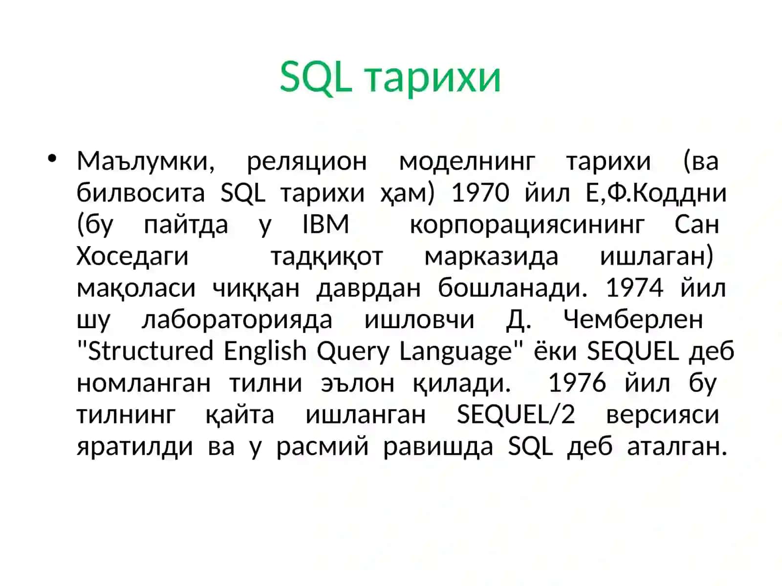 SQL тили. SQL операторлари. Рахимбоев Х.Ж 3