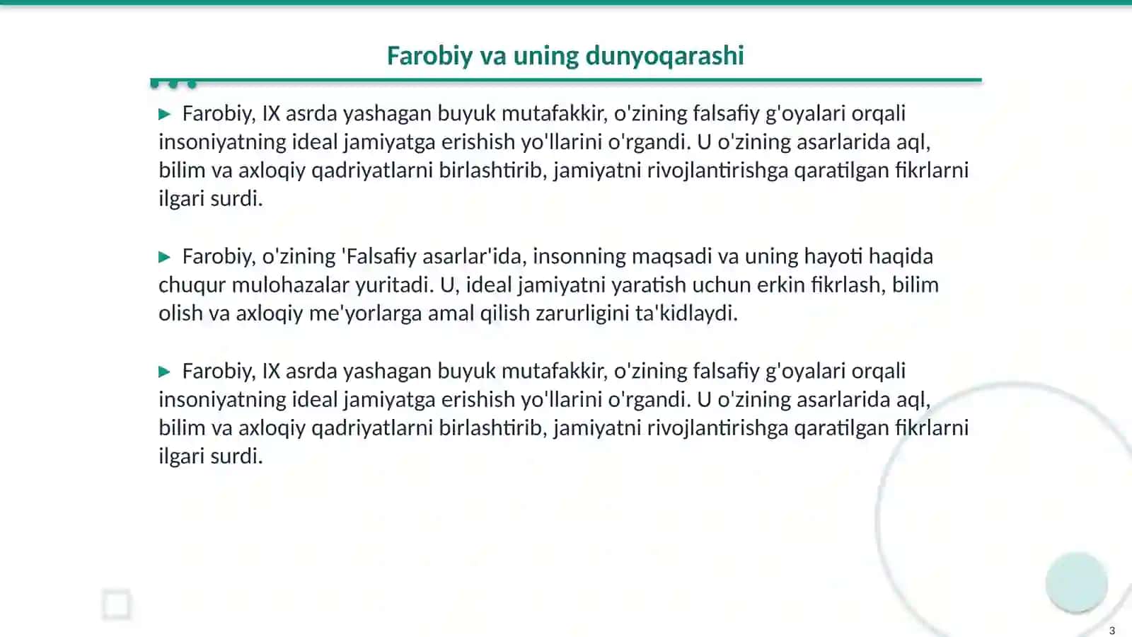 Farobiy dunyoqarashida ideal jamiyat g'oyalari 3