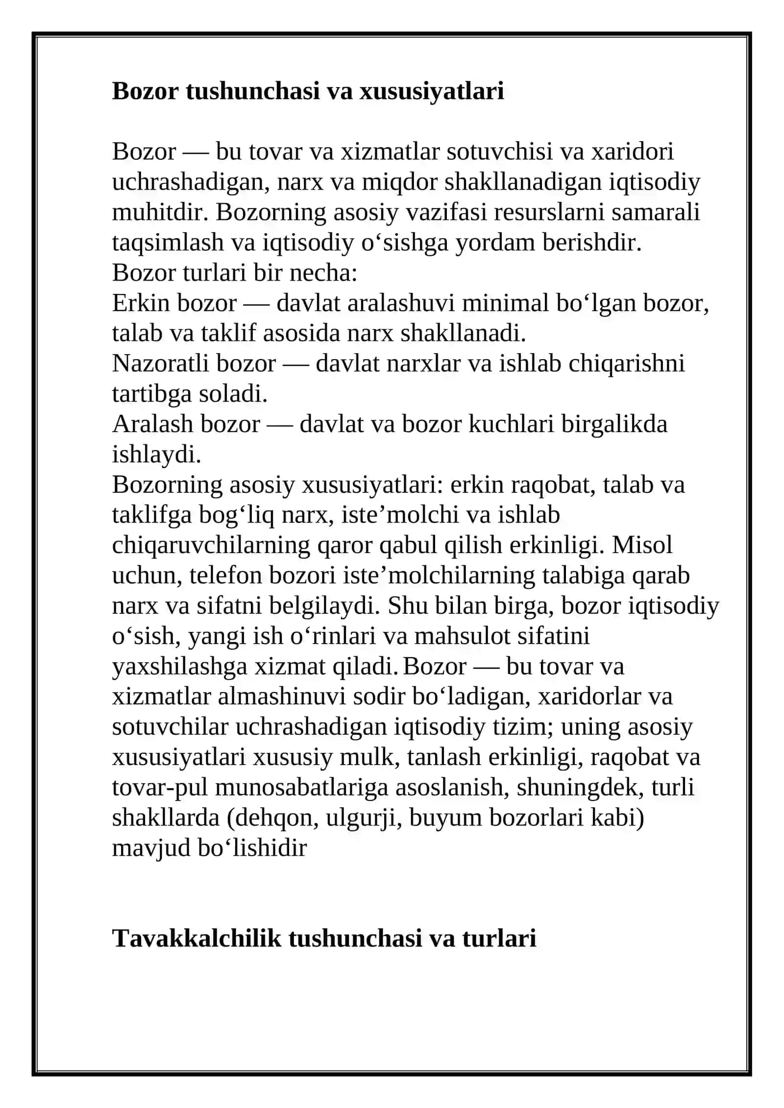 Bozor va tavakkalchilik 3