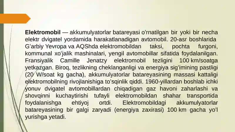 Elektromobillar va hybrid mobil vositalarining rivojlanish bosqichlari 3