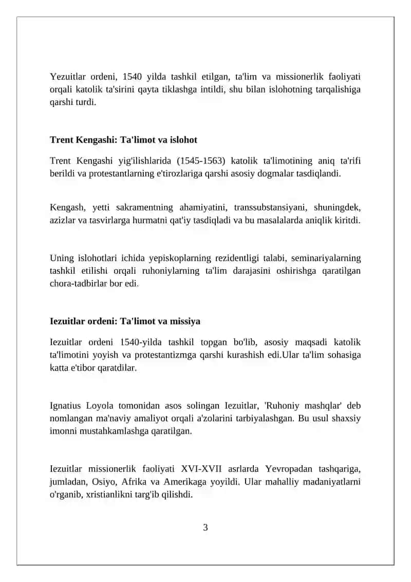 XVI – XVII asrlarda Katolik cherkovi. Vertuval matin 3