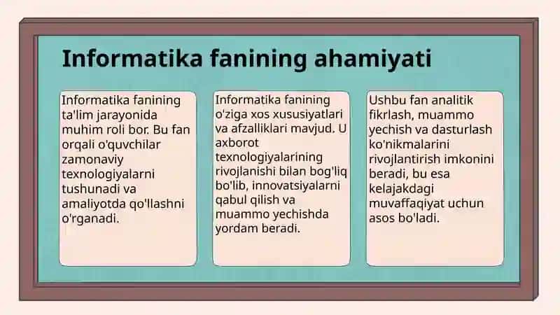 Informatika va AT fanining o'qitish mazmuni 3