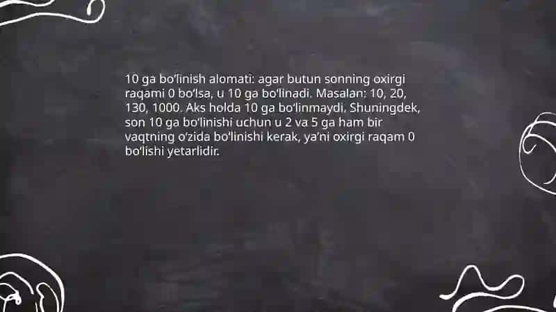 Sonlarning 10 ga boʻlinish alomati 3