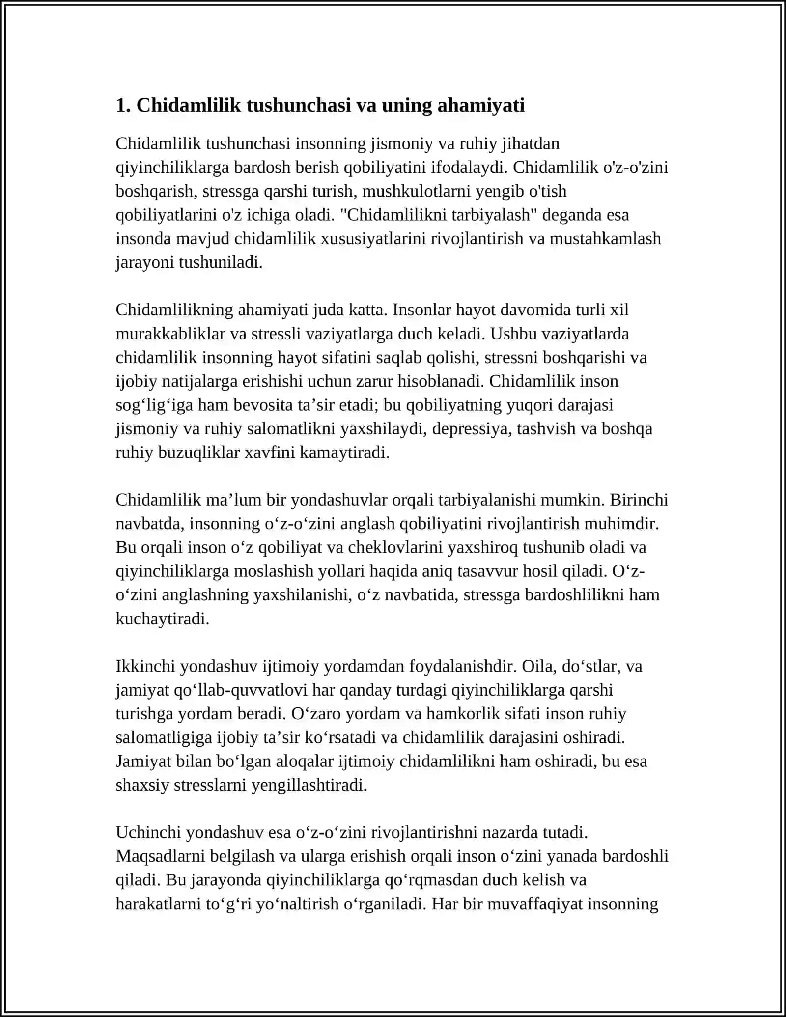CHIDAMLILIKNI TARBIYALASH 3
