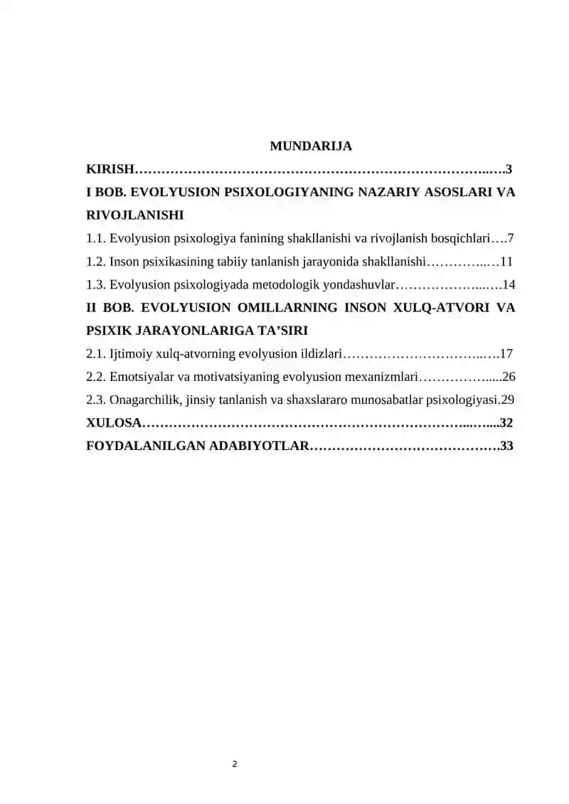 Evolyusion psixologiyaga kirish kurs ishi 3