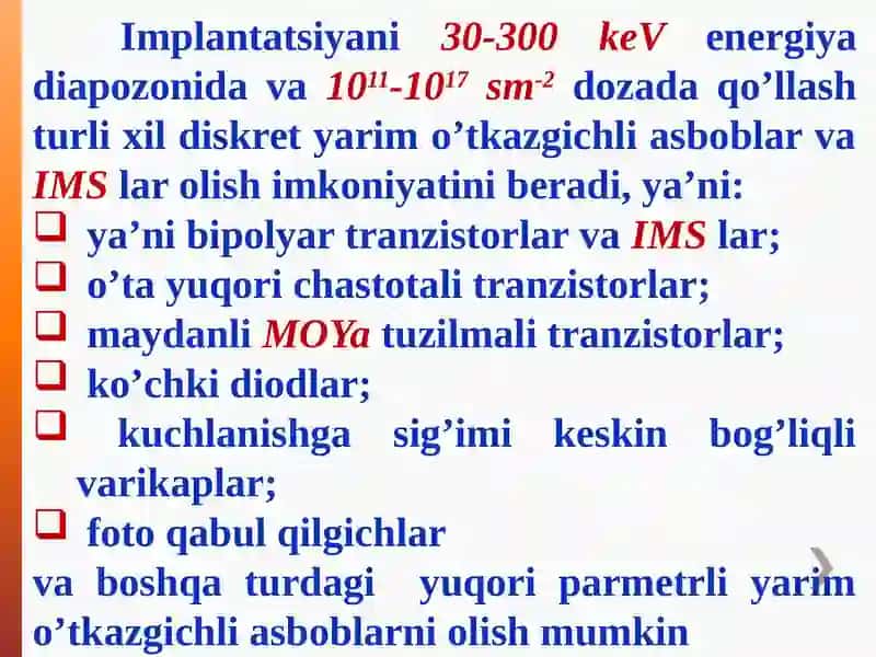 Ionli implantatsiya jarayonlarini qo‘llash 3