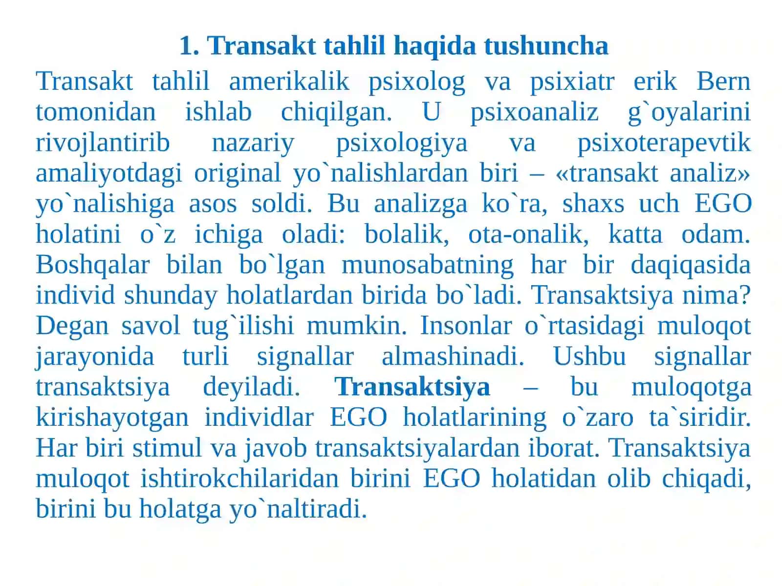 Transakt tahlilning roli 3