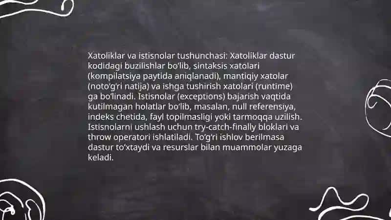 Xatoliklar va istisnolar bilan ishlash 3