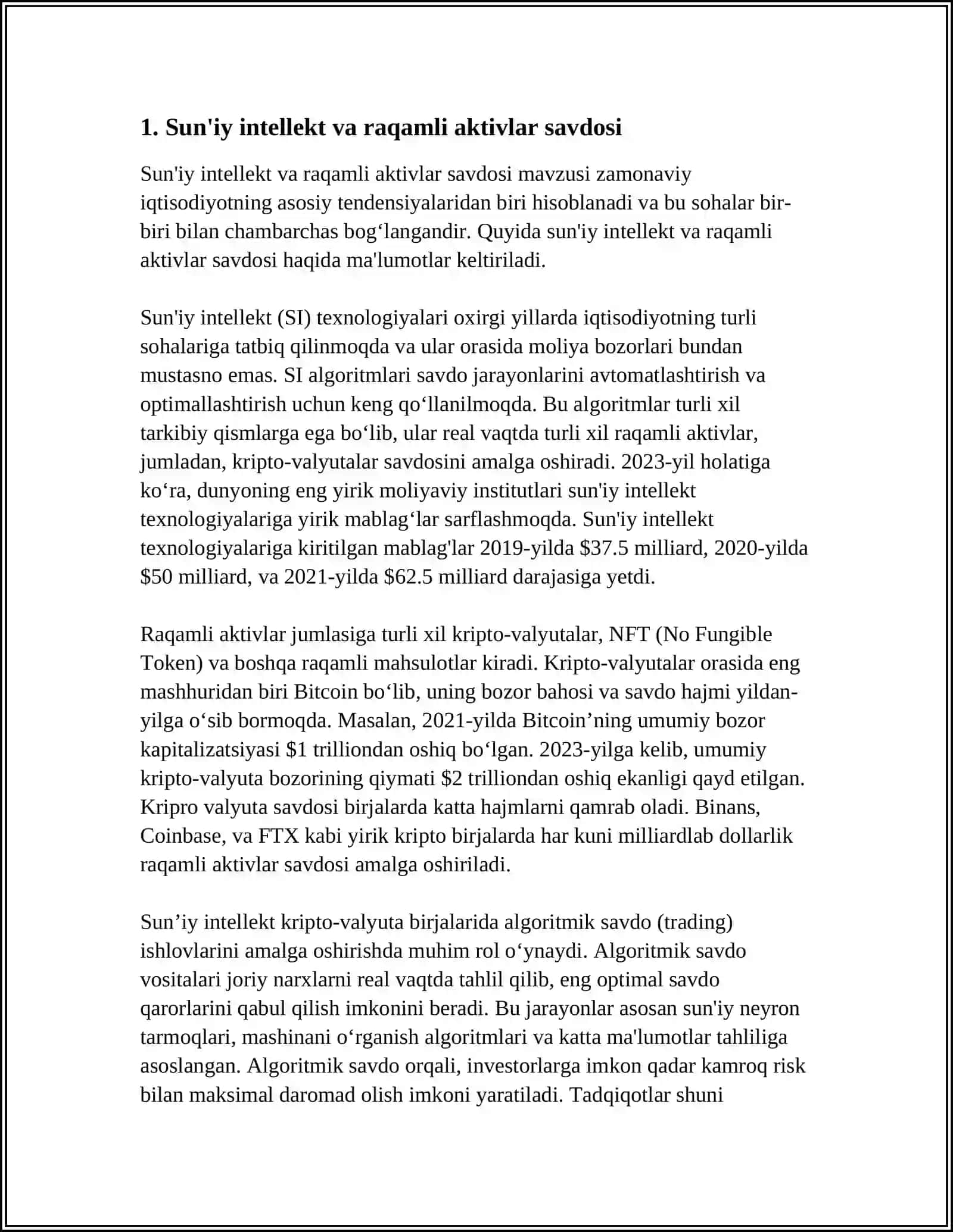 RAQAMLI AKTIVLAR SAVDOSIDA KURSLARNI PRAGNOZ QILISH USULLARI 3