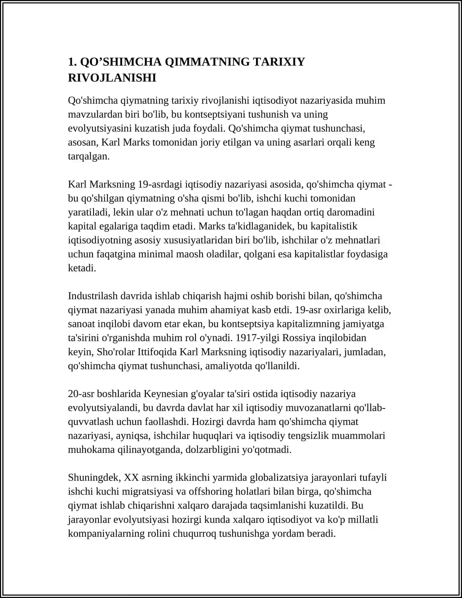 MUSTAQIL ISH Mavzu: QO’SHIMCHA QIMMAT NAZARIYASI 3