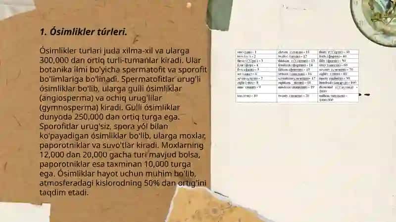 Ósimlikler turlari 3